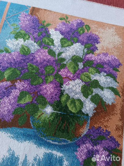 Картина вышитая полукрестом без рамы