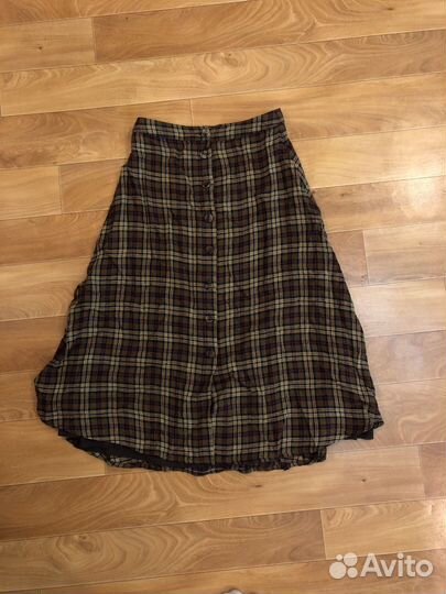 Юбка mango миди коричневая в клетку