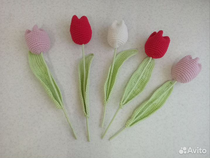 Вязаные тюльпаны, декоративные вязаные цветы