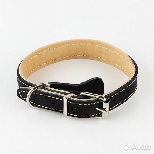 2 шт. Комплект ошейник (34-45х2 см) и поводок (120х0.8 см) с косой, чёрный с бежевым