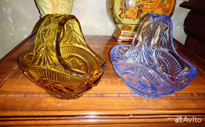 Вазочки корзинки цветной хрусталь СССР;