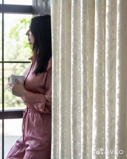 Портьеры рогожка Версаль Молочный шторы занавески