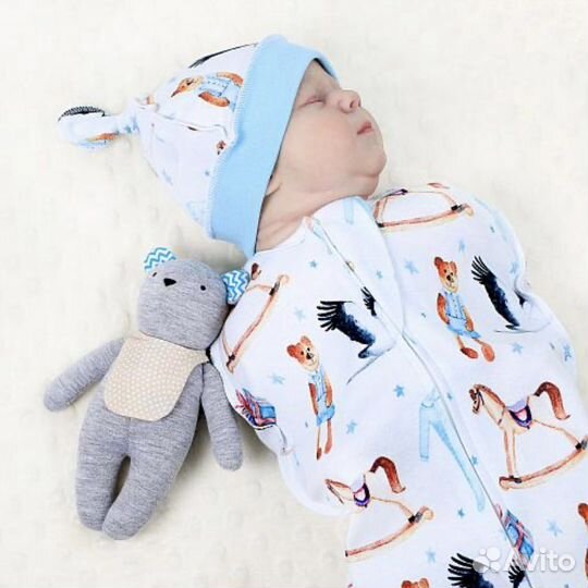 Пеленка кокон на молнии с шапкой (новая, с биркой)