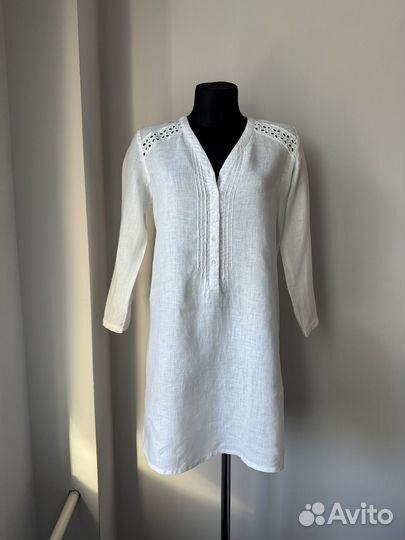 Платье-рубашка из льна белое 34р