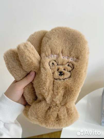 Варежки бежевые плюшевые