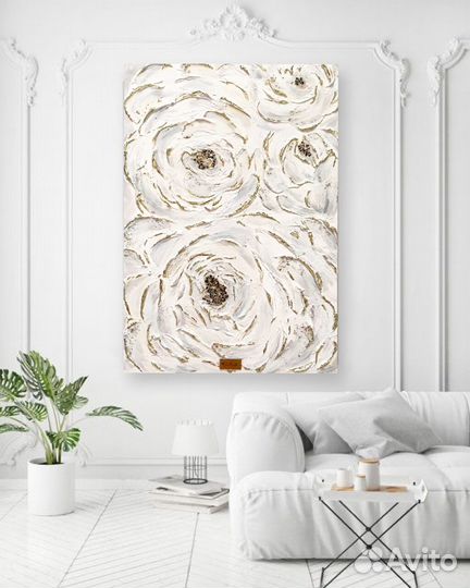 Картина Пионы объемная в интерьер ручная работа