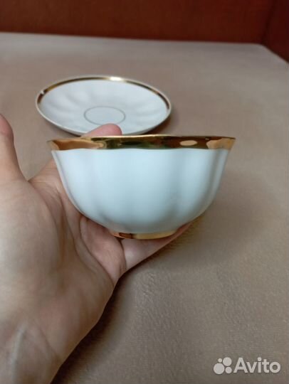 Чайная пара Золотая лента, Дулево, с дефектом
