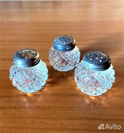 Солонка и перечница серебро хрусталь винтаж Европа