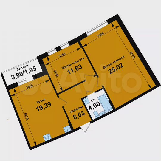 2-к. квартира, 70 м², 2/4 эт.