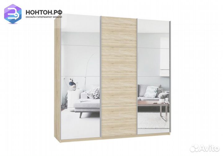 Шкаф-купе 3-х створчатый Прайм с зеркалами сонома