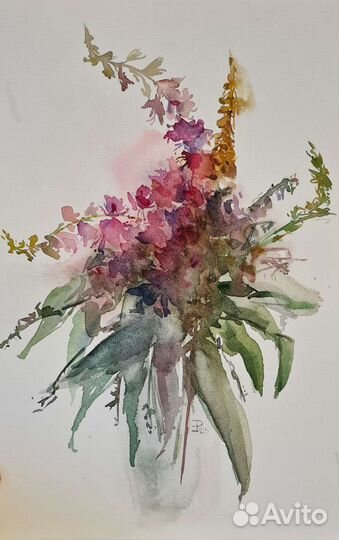 Акварельная картина букет А4