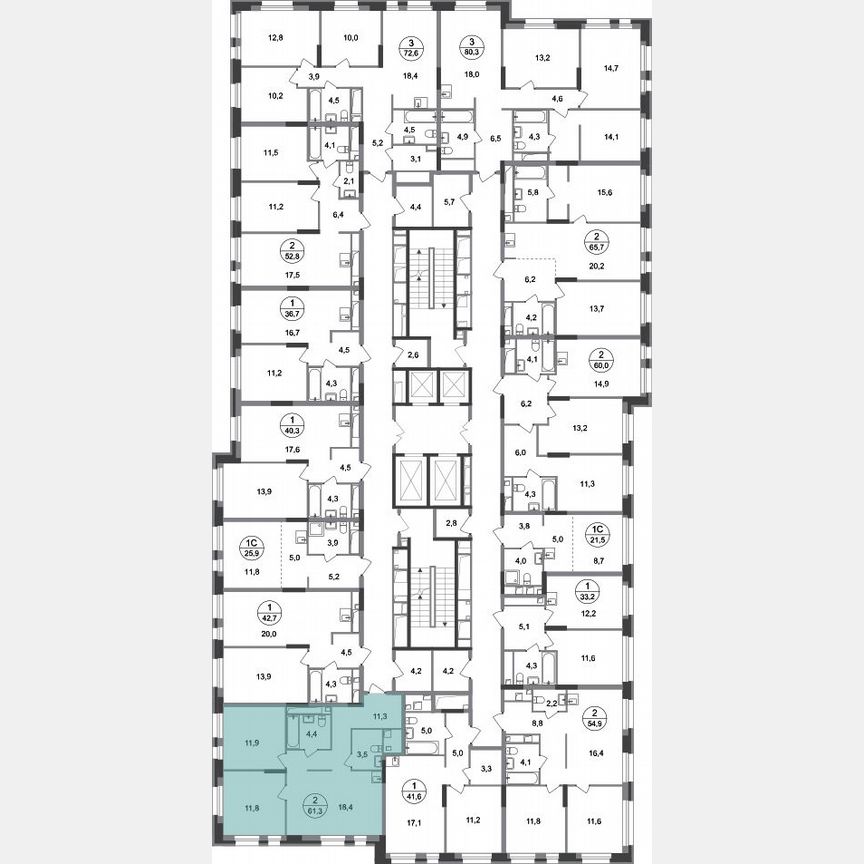 2-к. квартира, 61,3 м², 16/20 эт.