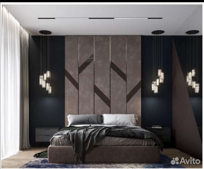 Кровать с мягкой стеновой панелью