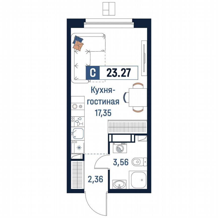 Квартира-студия, 23,3 м², 17/18 эт.