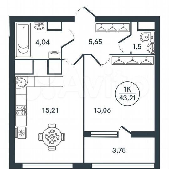 1-к. квартира, 43,2 м², 7/17 эт.