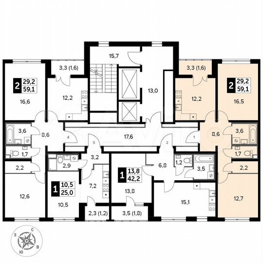 2-к. квартира, 59,1 м², 13/24 эт.