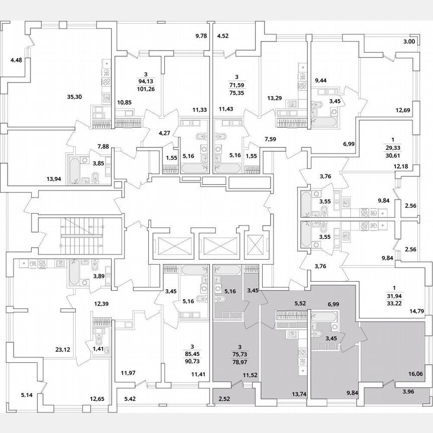 3-к. квартира, 79 м², 17/18 эт.