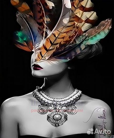 Картина по номерам 40x50 Девушка с цветными перьям