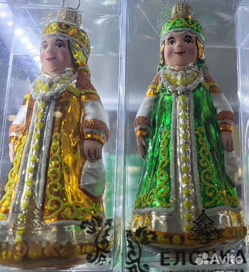 Елочные игрушки мальчик, девочка в платке с куклой