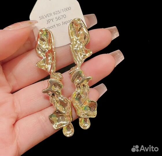 Серьги и колье мятое золото