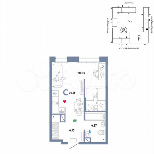 Квартира-студия, 30,6 м², 6/16 эт.