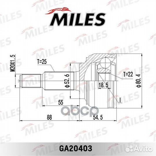 ШРУС renault scenic 1.4-1.6 03- нар. GA20403 Miles