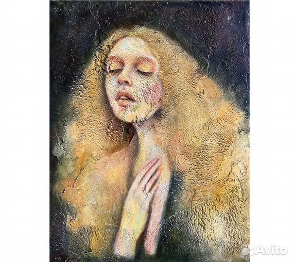 Картина маслом на холсте винтаж девушка чувства