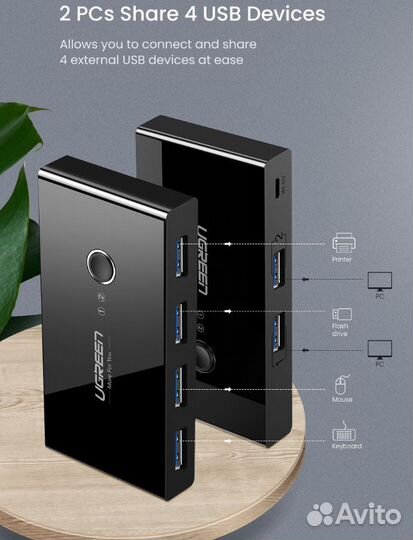 KVM переключатель Ugreen USB 3.0, 4 порта+Гарантия