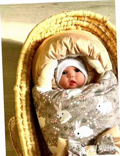 Конверт кокон на овчине утепленный (бежевый лайт)