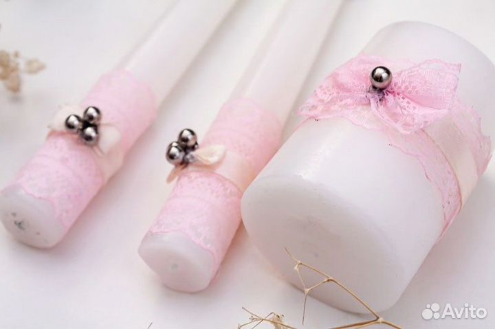 Набор свадебных свечей розовый