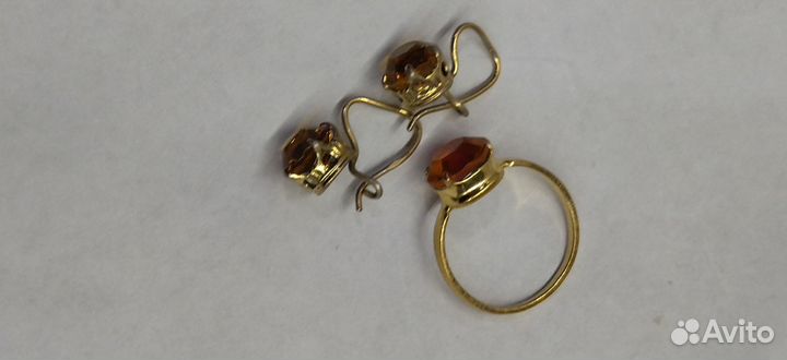 Серьги+кольцо одним лотом латунь позолота.винтаж