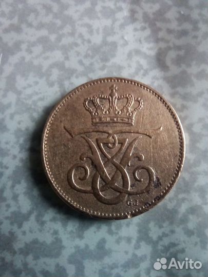 Монета Дании 2 эре 1912г