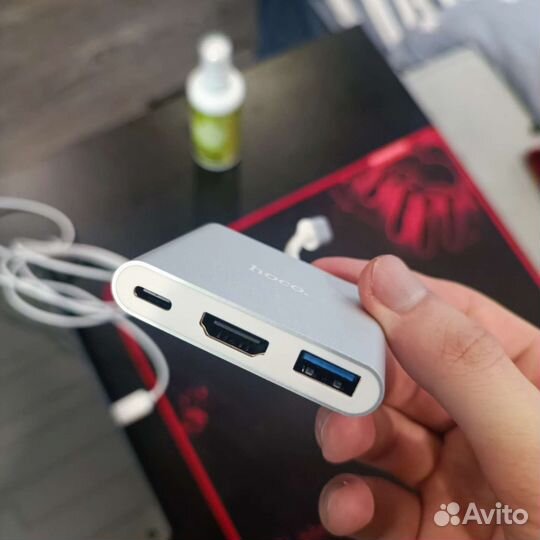 Переходник хаб type-c на hdmi, usb, type-c