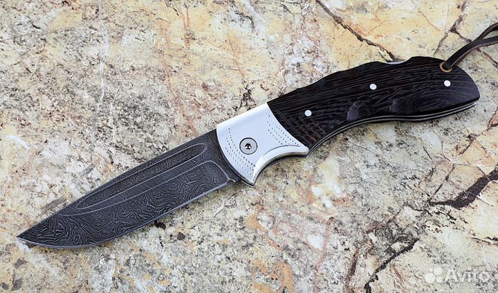 Складной нож Беркут, сталь дамаск, рукоять накладк