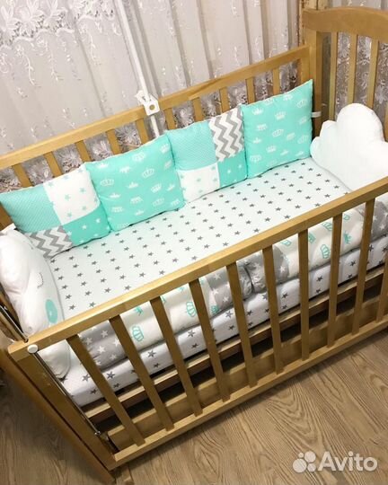 Бортики+простынь на резинке+валик