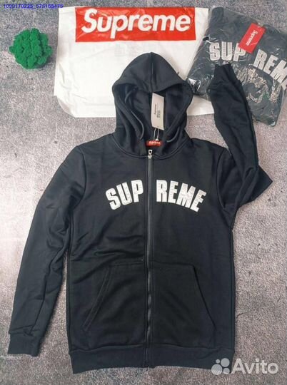 Supreme черное худи с молнией для модных образов