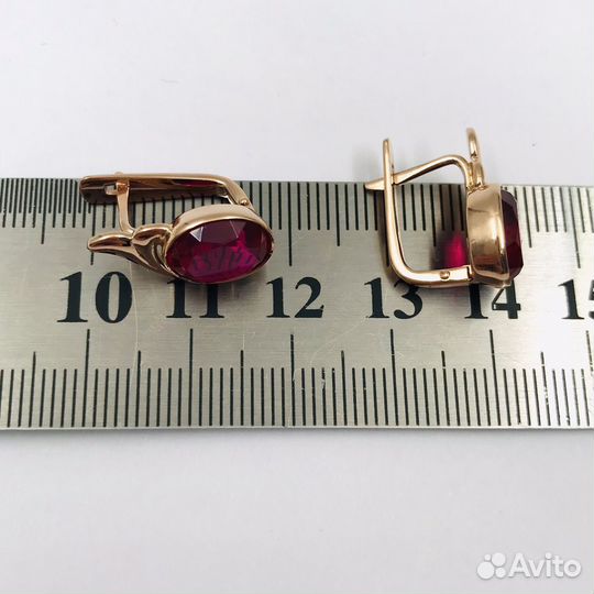 Золотые серьги с корундом 583 СССР