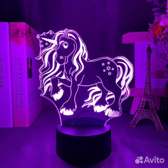 3D светильник, ночник детский, Единорог