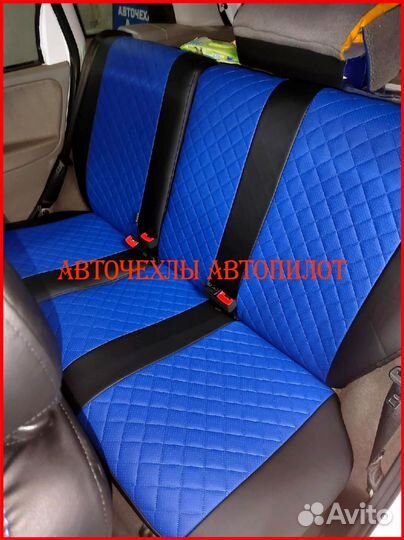 Чехлы Автопилот LADA Kalina из экокожи чёрно-синие