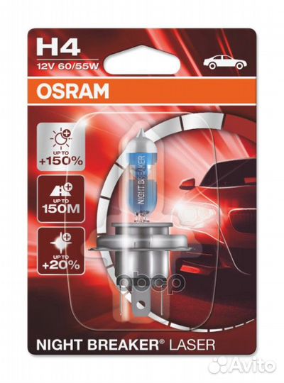 Лампа H4 12V 60/55W P43t night breaker laser +1