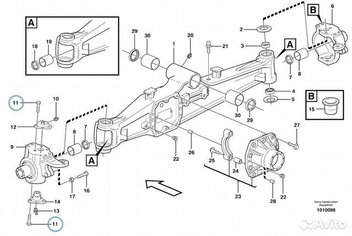 ER126922 Болт шкворня для экскаватора погрузчика