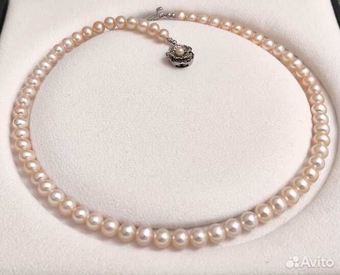 Ожерелье натуральный жемчуг Япония серебро