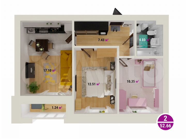 2-к. квартира, 52,7 м², 2/8 эт.