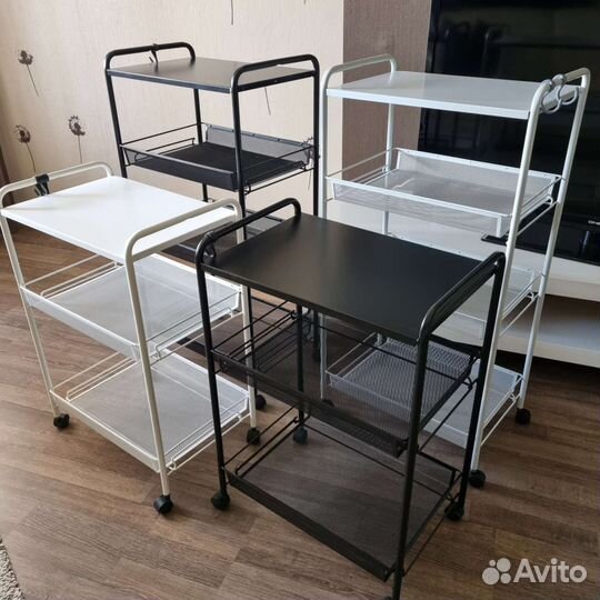 Этажерки двух цветов со столиком на колесах