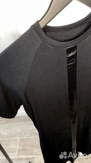 Платье мини черное с кожей