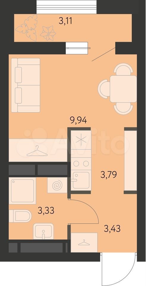 Квартира-студия, 21,9 м², 18/20 эт.