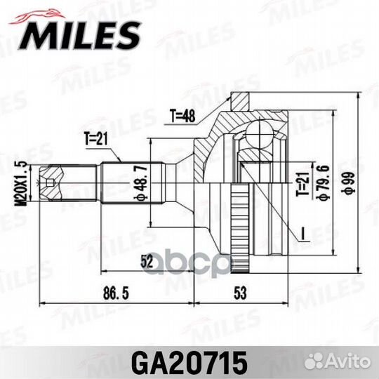 ШРУС peugeot 206 1.1-1.4 98- нар. +ABS ga20715