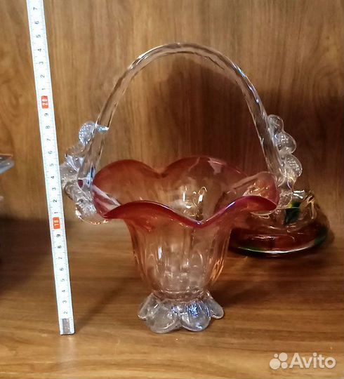 Ваза конфетница СССР Красное цветное стекло