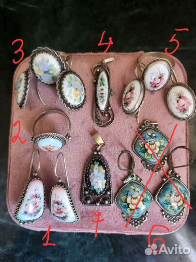 Коллекция финифти серьги, кольца, кулоны винтаж
