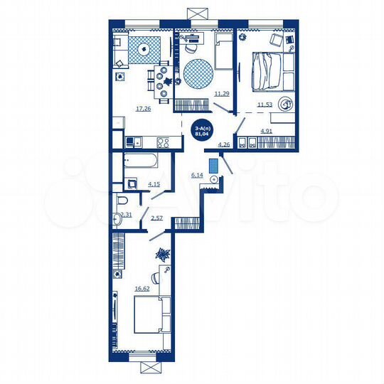 3-к. квартира, 81 м², 13/17 эт.